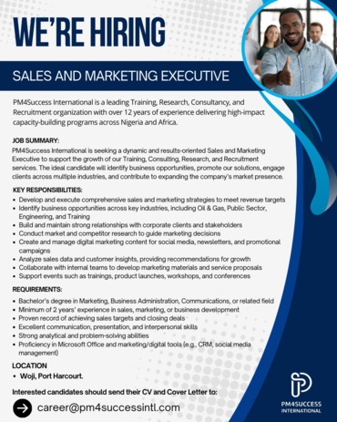 We Are Hiring - Sales and Marketing Executive